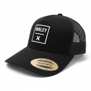 Hurley Mens Square Trucker Hat Black Yupoong Snapback Mesh Cap